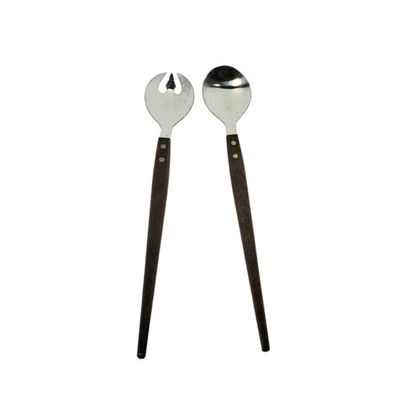 VTG Rostfrei Style Salad Serving Set Fork Spoon MCM Modern Scandinavian Dining - Picture 2 of 4